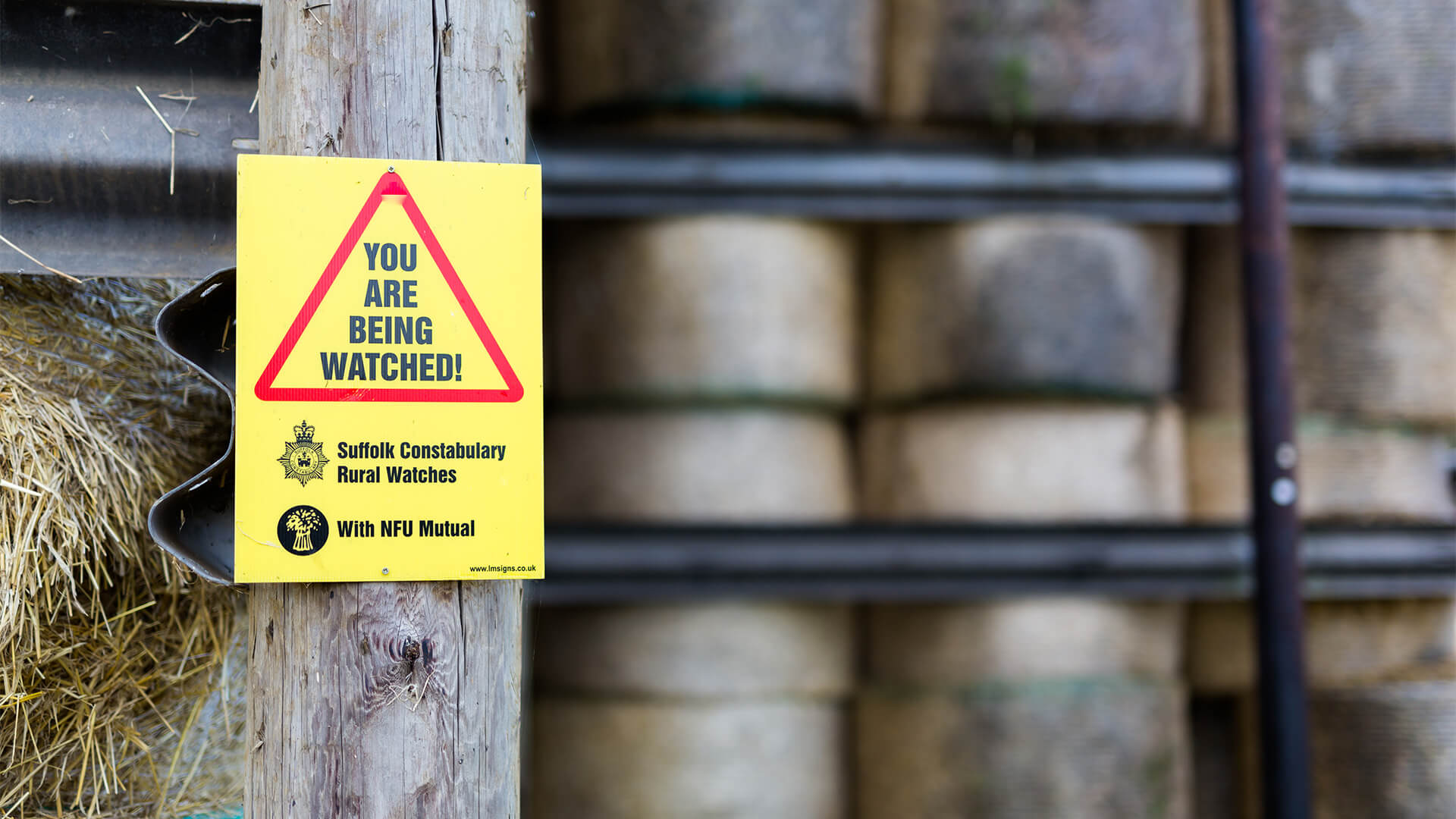 CCTV warning sign outside a barn