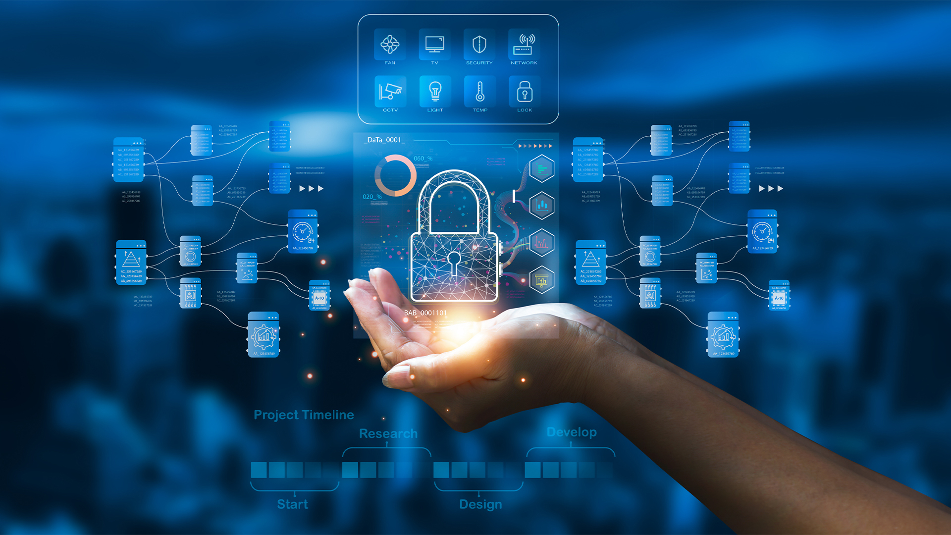 Modern showing padlock protecting business and financial data to protect personal information on digital devices