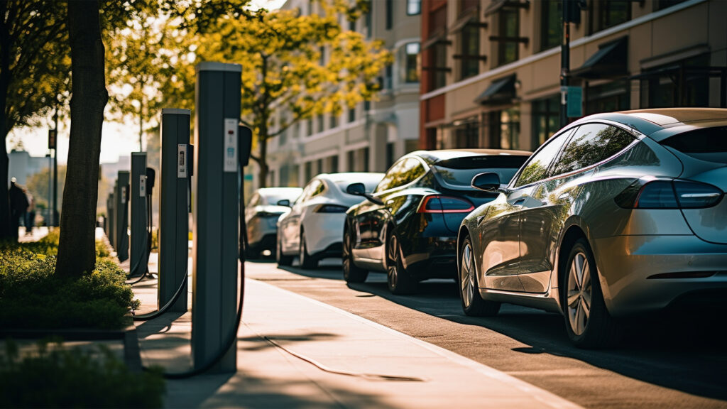 Public parking with charging points for electric vehicles