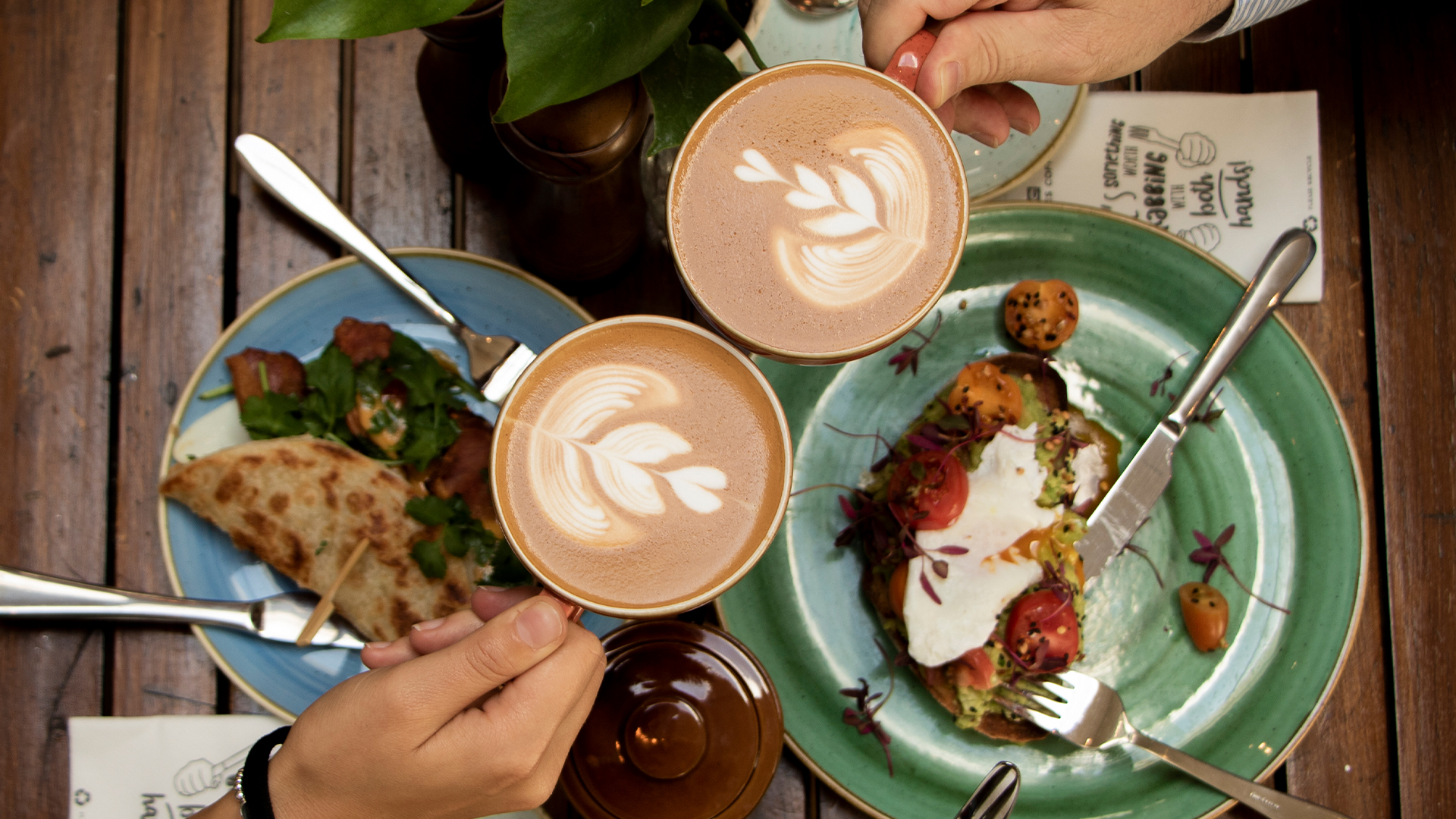 Coffee and food on table