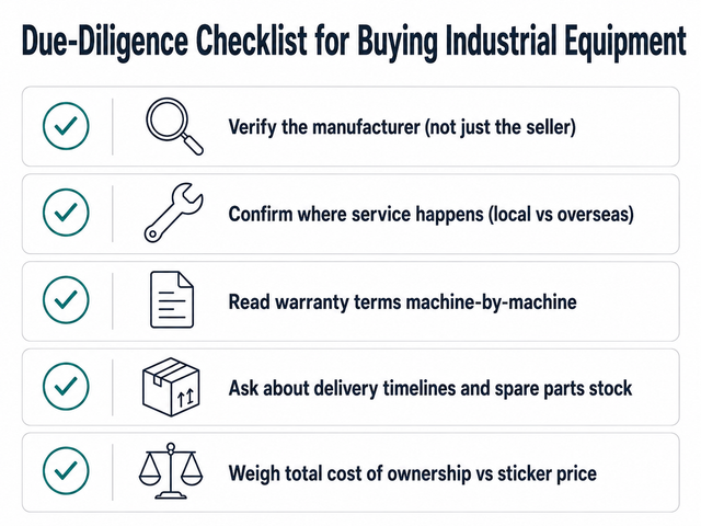 Checklist for Evaluating Industrial Equipment Suppliers: Manufacturer, Service, Warranty, Delivery Times, Cost of Ownership